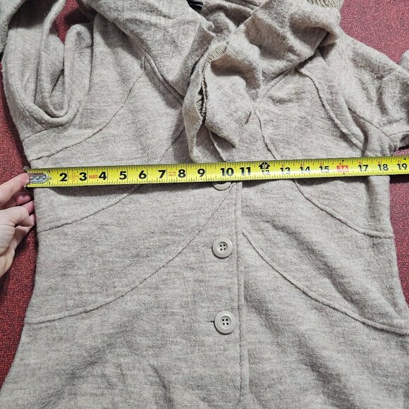 Renuar Boiled Wool Cardigan Sweater M Beige Ruffle Collar Office Minimalist - Picture 11 of 12